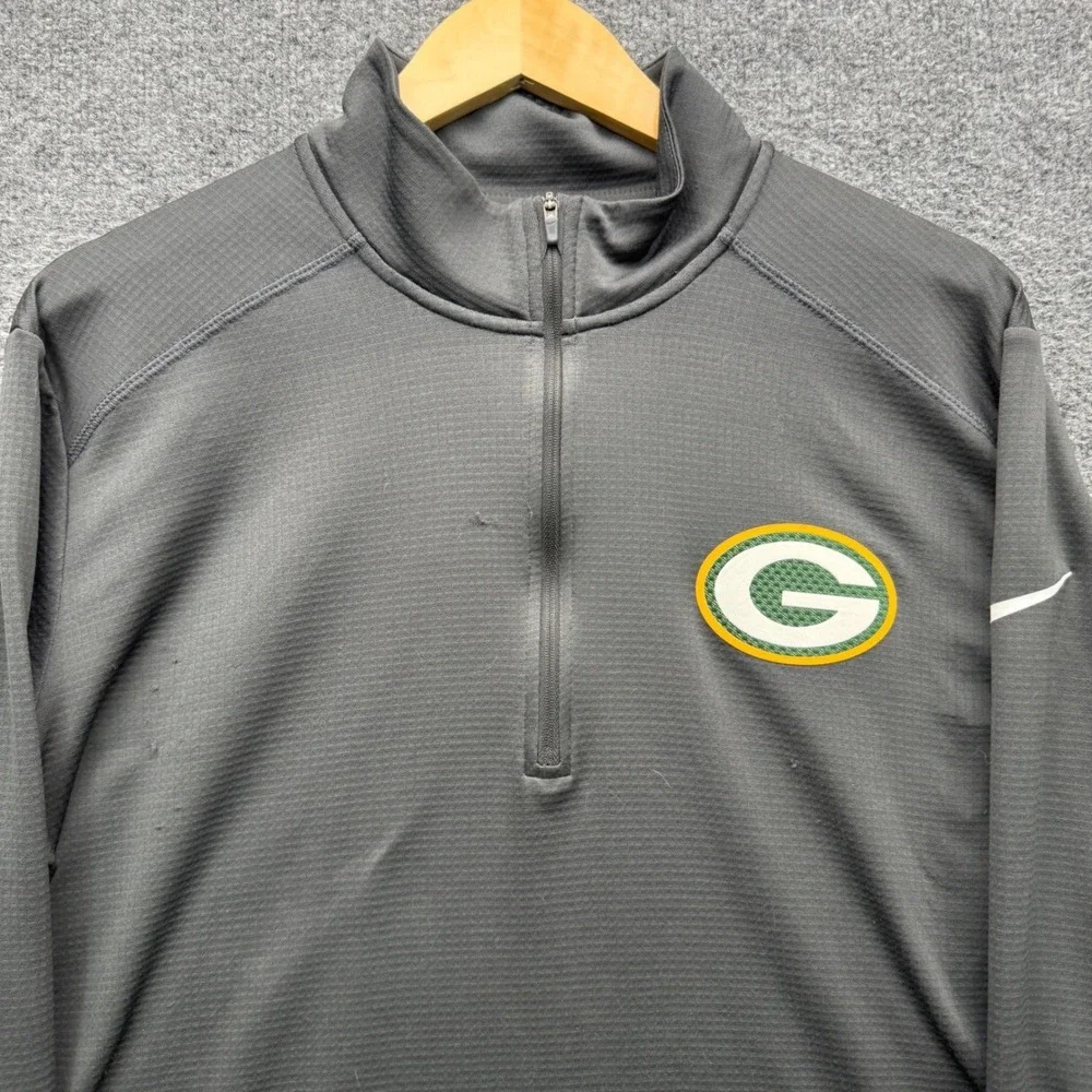 Nike Dri-FIT Green Bay Packers Pullover Mens Large Gray 1/4 Zip Fleece Running